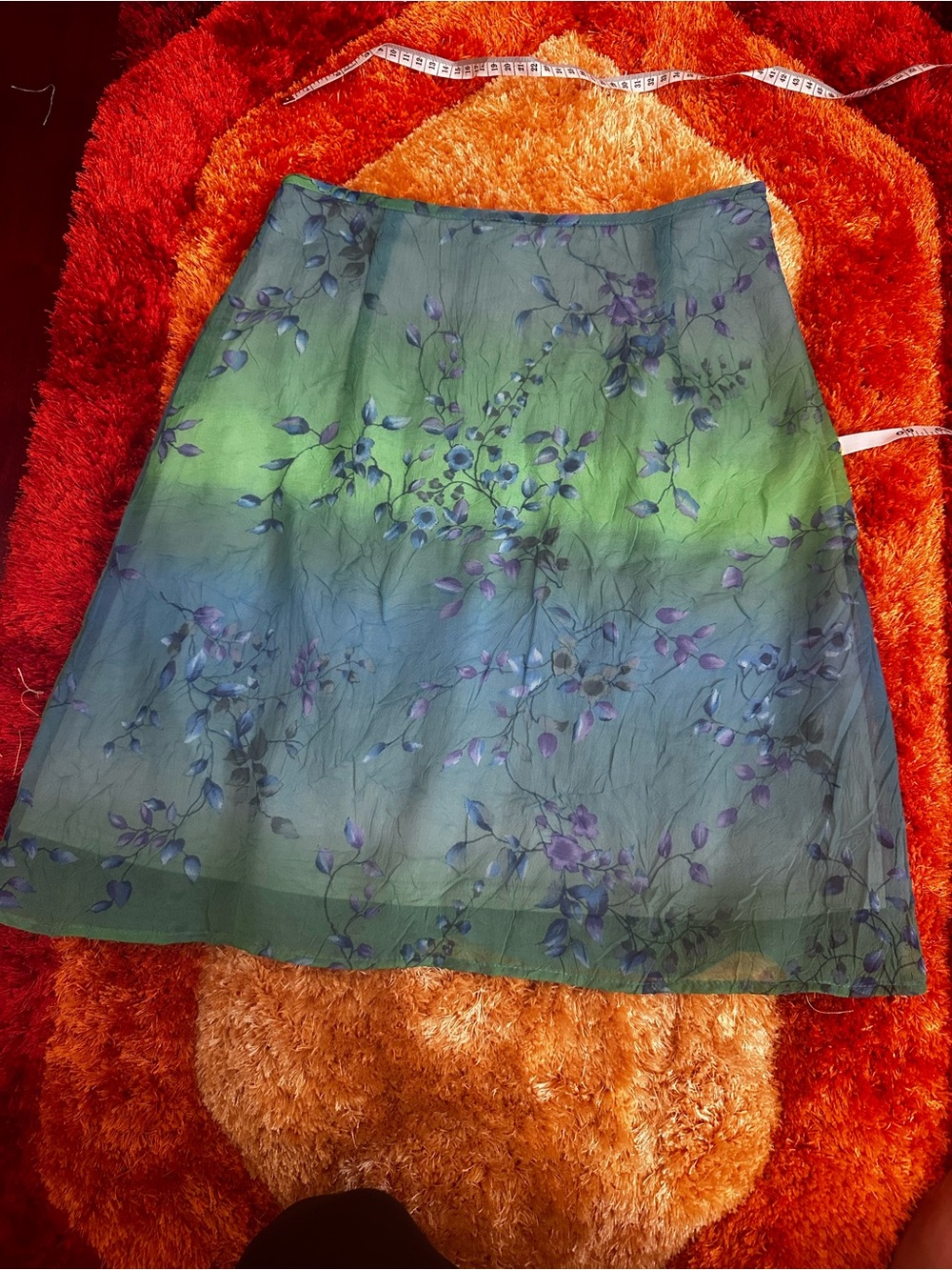 Spense Green-to-Blue Floral A-Line Skirt beautiful one of a kind 28inch waist